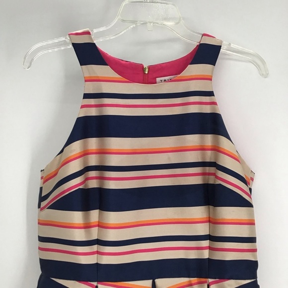Trina Turk Nicci Stripe Twill Fit & Flare Dress Blue Pink  Career Size 6 - Picture 3 of 9